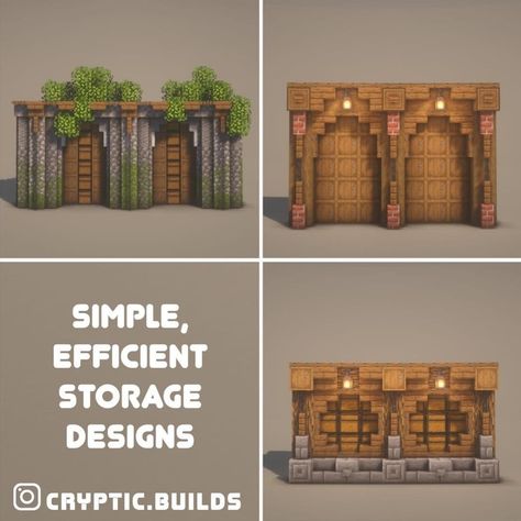 Minecraft Builds & Tutorials on Instagram: “Simple Efficient Minecraft Storage Designs! FOLLOW - @minecraftdesignstutorials FOLLOW - @minecraftdesignstutorials FOLLOW -…” Minecraft Storage Interior, Storage Houses Minecraft, Storage Build Minecraft, Tower Base Minecraft, Minecraft Diagonal Wall, Minecraft Building Ideas Storage, Minecraft Dystopia, Minecraft Column Design, Storage Building Minecraft