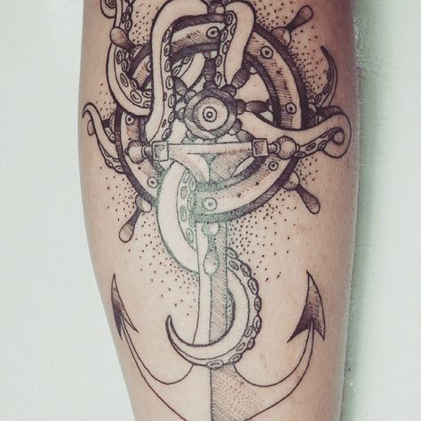 Octopus Anchor Tattoos, Ship Wheel Tattoo, Tattoo Octopus, Octopus Images, Orange Octopus, Wheel Tattoo, Anchor Tattoo Design, Anchor Tattoos, Anchor Tattoo