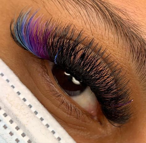 Pink And Blue Eyelash Extensions, Lash Extensions Color Eyelashes, Rainbow Lash Extensions, Colorful Eyelash Extensions, Coloured Eyelash Extensions, Coloured Lash Extensions, Eyelash Extensions Color, Rainbow Lashes, Color Lash Extensions