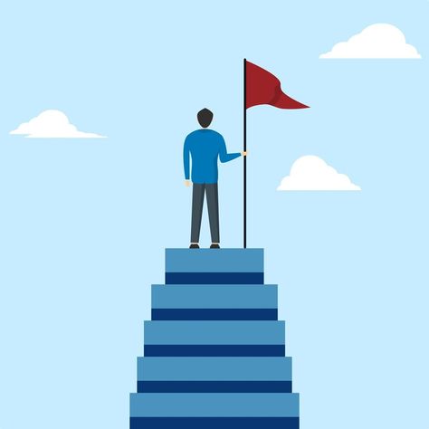 the concept of reaching the pinnacle of career or success, an entrepreneur has reached the top of the ladder of success or goals. Businessman standing on stairs with flag. leaders achieve goals. Stairs To Success Drawing, Achievement Drawing, Leader Drawing, Top Achiever, Goal Illustration, Successful Drawing, Success Illustration, Success Drawing, 2024 Background