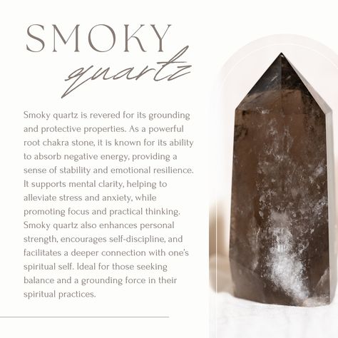 The 𝒮𝓂𝑜𝓀𝓎 𝒬𝓊𝒶𝓇𝓉𝓏 tower pictured is now available in our Etsy shop ♡ #smokyquartz #crystalstore #crystalshop #crystals #crystalhealing #crystalsforsale #healingcrystals #crystal #crystalshopping #crystalenergy #crystalseller #gemstones #crystalcollector #healing #crystalsale #healingstones Root Chakra Stones, Crystals Store, Crystals For Sale, Emotional Resilience, Smoky Quartz Crystal, August 12, Crystal Meanings, Self Discipline, Root Chakra