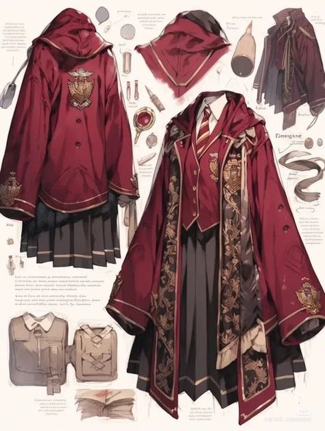 Hogwarts Uniform Design, Fantasy Schools Of Magic Uniforms, Anime Uniform Design, Magic School Uniform Design, Magic School Uniform, Hogwarts Uniform, Hogwarts Outfits, Clothing Sketches, Clothing Design Sketches