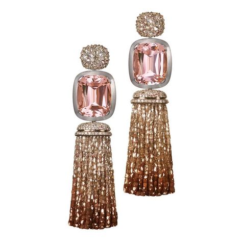 Thomas Jirgens. CHAMPAGNE NIGHTS earrings - morganites, diamonds, white gold. Contemporary Jewelry, Earrings Collection, High Jewelry, Three Piece, Girls Best Friend, White Metal, Morganite, Colored Diamonds, Jewelry Inspiration