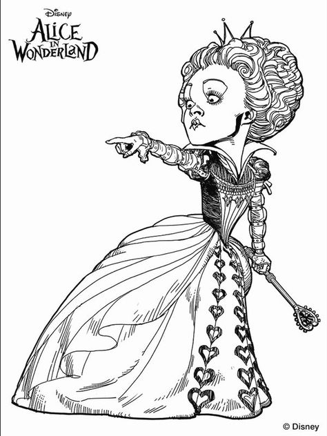 Alice In Wonderland Queen Of Hearts Coloring Pages - Print a beautiful coloring picture of Lewis Caroll's fairytale story Alice in Wonderland. Alice in Wonderland is one of the most famous children's boo... #coloring #coloringpages #printable Disney Character Sketches, Queen Of Hearts Alice, Alice In Wonderland Drawings, Alice In Wonderland Characters, Classic Novels, Wonderland Tattoo, Tim Burton Art, Coloring Pages For Adults, Alice In Wonderland Party