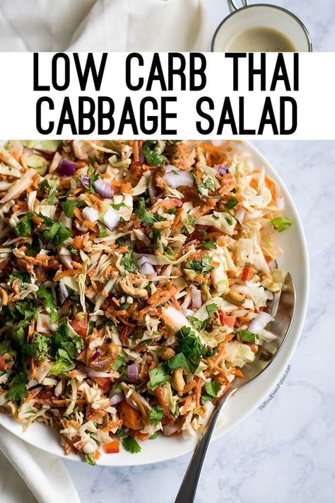 Lunch Cabbage Recipes, Whole30 Cabbage Recipes, Thai Cabbage Salad Recipes, Thai Cabbage Salad, Vegetarian Clean Eating, Thai Cabbage, Asian Cabbage Salad, Cabbage Salad Recipe, Asian Cabbage