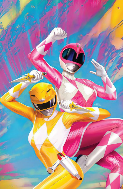 Yellow & Pink Power Rangers by Ariel Diaz Ariel Diaz Art, Power Rangers Spd Art, Yellow Power Ranger, Pink Ranger Kimberly, Power Rangers Pink, Aries Things, Power Ranger Black, Yellow Ranger, Power Rangers Ninja Steel