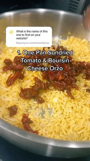 Orzo Boursin, Orzo And Boursin, Boursin Orzo, Orzo With Boursin Cheese, Boursin Cheese Orzo, Boursin Spinach Sun Dried Tomato Orzo, Boisin Cheese Orzo, One Pan Sun Dried Tomato And Boursin Cheese Orzo, Orzo Boursin Sundried Tomato