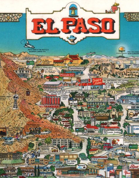 El Paso I used to live here! Roadtrip America, Illustrated Maps, Texas Places, Pictorial Maps, Texas Towns, Home Selling, Southwest Desert, West Texas, Texas Travel