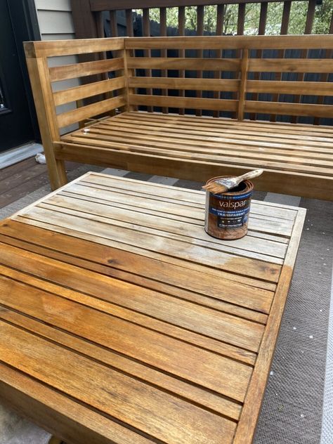 Wood Deck Furniture, Outside Tables, Stain Outdoor Furniture Wood, Black Stained Patio Furniture, Staining Outdoor Furniture Wood, Restoring Teak Outdoor Furniture, How To Refinish Outdoor Wood Furniture, Best Paint For Outdoor Wood Furniture, How To Repaint Wood Deck