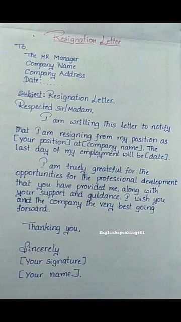 𝗘𝗻𝗴𝗹𝗶𝘀𝗵 𝘀𝗽𝗲𝗮𝗸𝗶𝗻𝗴 ®️🏅🎯📚 on Instagram: "|| Resignation Letter/How to write formal Resignation Letter || Follow this page @englishspeaking401 Follow my new page @english_gk401" How To Write Resignation Letter, How To Write A Formal Letter, Formal Letter Writing, Letter Writing Examples, Basic English Grammar Book, Formal Letter, Application Writing, A Formal Letter, English Grammar Book