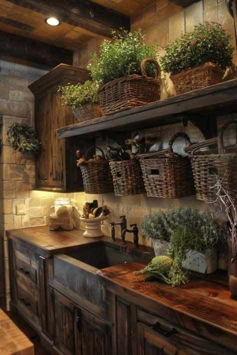 Rustic Country Kitchen Designs, Unfitted Kitchen, Makeover Kitchen, Cabinets Makeover, Deco Champetre, French Country Kitchens, Kitchen Organisation, Rustic Farmhouse Kitchen, Dream Kitchens