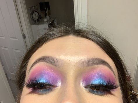 Navy And Pink Makeup, Pastel Pink And Purple Eyeshadow, Purple Pink Blue Eyeshadow, Purple And Pink Eyeshadow Looks, Blue And Pink Eyeshadow Looks, Purple And Blue Eyeshadow Looks, Pink And Blue Eyeshadow, Band Makeup, Colourful Eyeshadow