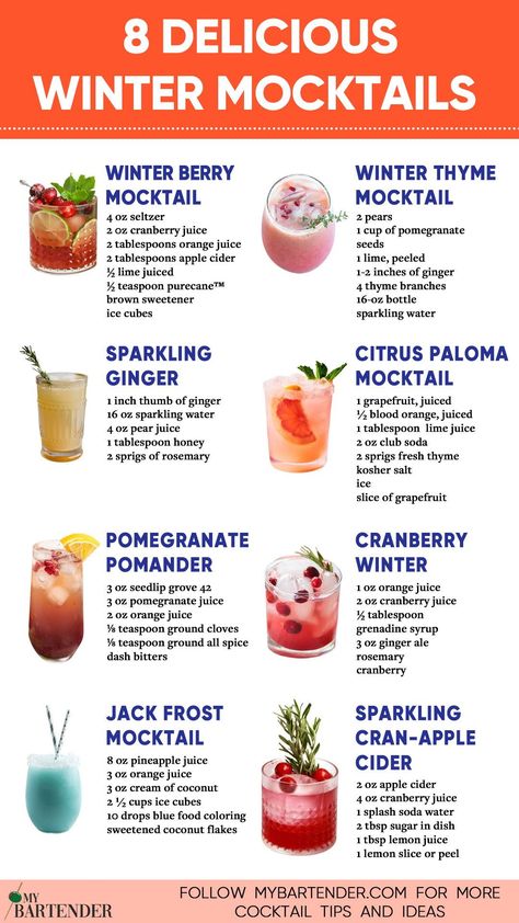 Alcoholic Free Drinks, Mocktails For Superbowl, Dry January Mocktail, No Alcoholic Christmas Drinks, Mocktail Recipe New Years, At Home Mocktails, Christmas Drink Mocktail, Christmas Mocktail Recipe Non Alcoholic, Alcohol Free Holiday Drinks