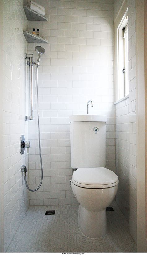 Ingenious solutions to common design problems.....a 3/4 bath in 9 square feet of space Small Wet Room, Tiny House Bathrooms, House Bathroom Designs, Small Bathroom Remodel Designs, Tiny Bath, Bathroom Shower Design, House Bathrooms, Kabinet Dapur, Toilet Sink