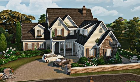 Sims 4 Houses 2 Story, Sims House Mansions, Sims Windenburg House, Spencer Kim Lewis House Sims 4, Sims 4 30x40 House, Sims 4 Houses Farmhouse, Sims 4 New England House, Sims 4 House Inspiration Exterior, Big Sims House