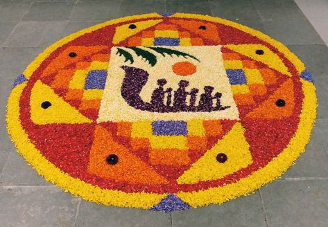 Quick, easy and simple pookalam design Pookalam Design Onam For Competition, Pookkalam Designs, Onam Decor, Simple Pookalam, Onam Pookalam Design, Floral Rangoli, Onam Pookalam, Pookalam Design, Dark Black Wallpaper