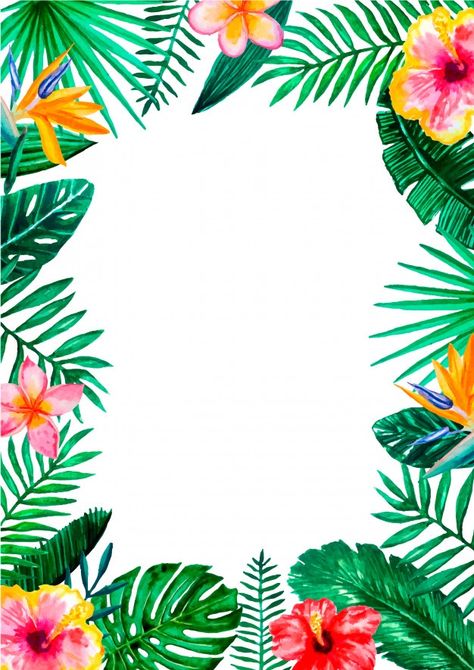 Watercolor tropical floral border frame ... | Premium Vector #Freepik #vector #frame #watercolor #floral #flower Tropical Frame Border, Gold Wedding Stationery, Tropical Frames, Frame Watercolor, Border Templates, Colorful Wedding Flowers, Hand Painted Frames, Motif Art Deco, Tropical Background