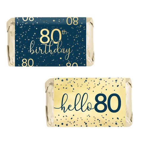 PRICES MAY VARY. 45 Stickers: Navy blue and gold Birthday mini candy bar label stickers made to match 80th birthday decorations and party supplies. Includes 2 unique designs printed on premium gold foil. Multi-use party favor stickers can be used as scrapbook stickers, surprise party invitation seals, part of your DIY party décor, or to decorate elegant favor bags, place on different types of candy, or to make deluxe table decorations and party favors. Candy Not Included. 1.5" x 2.5" stickers to 90th Birthday Party Favors, 80th Birthday Party Favors, 80th Birthday Party Decorations, 90th Birthday Decorations, 80th Birthday Decorations, Surprise Party Invitations, 60th Birthday Decorations, 90th Birthday Parties, 100th Birthday Party