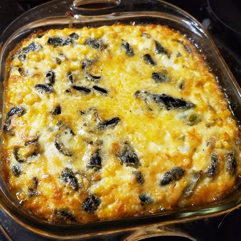 Cheese Poblano Peppers, Frozen Corn Casserole, Poblano Casserole, Peppers And Eggs, Frozen Corn Recipes, Traditional Cornbread Recipe, Corn Poblano, Baked Corn Tortillas, Poblano Corn