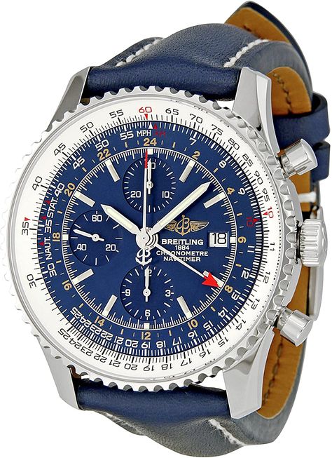 Breitling Men's Navitimer World Blue Chronograph Dial Watch Breitling Watches Mens, Breitling Avenger, Breitling Superocean Heritage, Breitling Watches, Dream Watches, Best Watches For Men, Wrist Wear, Breitling Navitimer, Fine Watches