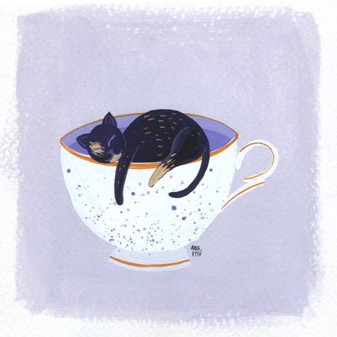 Kitty sleeping in a cup illustration Teacup Drawing, Tea Cup Drawing, Kitty Sleeping, Cup Illustration, Kitty Kitty, Piercing Tattoo, Animal Illustration, Cat Art, Image Illustration