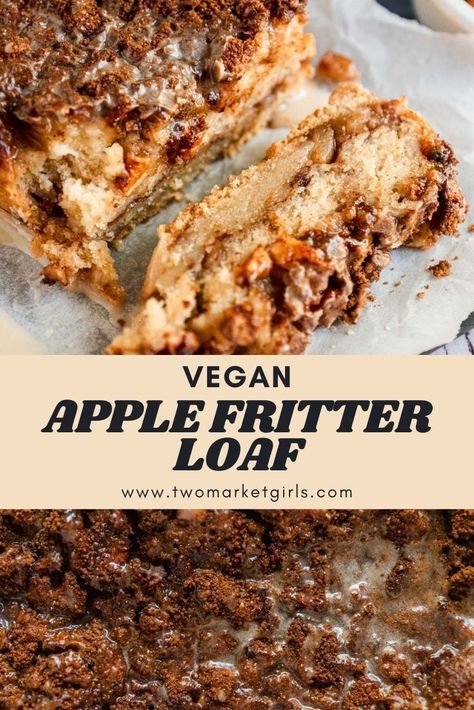 Vegan Apple Fritter Bread, Vegan Apple Loaf, Apple Recipes Vegan, Vegan Loaf, Flax Eggs, Apples And Cinnamon, Apple Fritter Bread, Apple Fritter, Vegan Baking Recipes