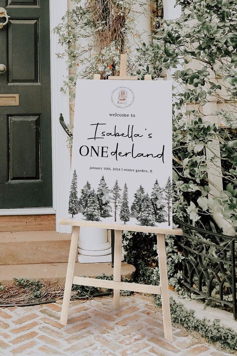 "This winter onederland first birthday welcome sign template features handwritten fonts, modern design and winter woodland illustrations. It's perfect to add style to your event! You can edit the text, font color, add photos and background color to add your own accent and match to your event style! 100% editable winter first birthday welcome sign with digital download! This template can be edited through Corjl.com, a free online tool that allows you to personalize your designs right after purchasing and instant download them! ----------------------------- MATCHING ITEMS! https://www.etsy.com/shop/AyaPaperBoutique?search_query=LINA ----------------------------- FIRST BIRTHDAY BUNDLE https://ayapaperboutique.etsy.com/listing/1556163623 ----------------------------- TRY THE DEMO! Try before y Winter Onederland Party Boy, Winter First Birthday, 1st Birthday Welcome Sign, Woodland First Birthday, Winter 1st Birthday, First Birthday Welcome Sign, Winter Onederland First Birthday, First Birthday Winter, Fonts Modern