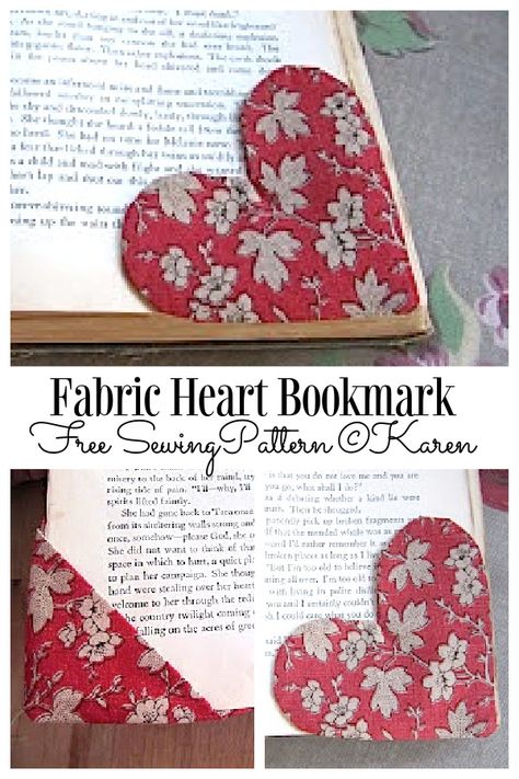 Fabric Corner Heart Bookmarks Free Sewing Patterns | Fabric Art DIY Fabric Corner Bookmark Pattern, Fabric Heart Bookmark, How To Make A Fabric Corner Bookmark, Sewing Ideas Easy Fabric Scraps, Fabric Bookmarks Diy How To Make, Fabric Book Markers Diy, Corner Bookmark Pattern Free, Easy Valentine Sewing Projects, Corner Book Markers Ideas