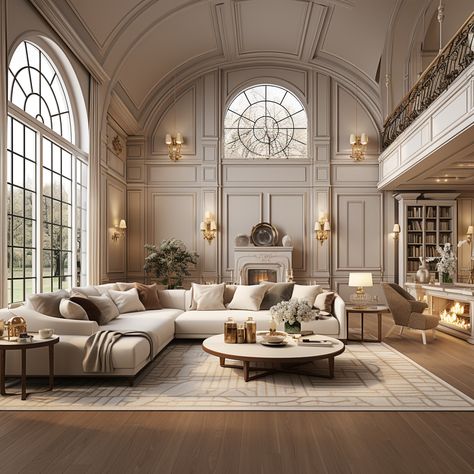 Luxury Living Room Old Money, French Country Great Room, European Interior Design Modern, Elegant House Interior, Living Room Modern Classic, 2 Story Living Room, Big Living Room, Mansion Living Room, Modern Classic Living Room