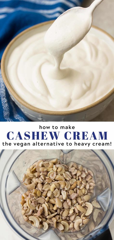 Soups Creamy, Cashew Cream Sauce, Dairy Free Alternatives, Desserts Vegan, Vegan Sauces, Cashew Cream, Vegan Alternatives, Dessert Toppings, No Dairy Recipes