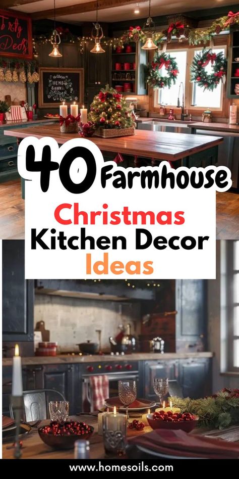 Elevate your kitchen's festive charm with these 45 farmhouse Christmas decor ideas. Discover rustic DIY touches, cozy accents, and timeless inspirations perfect for a warm holiday atmosphere. Rustic Christmas Decorations Diy Kitchen, Christmas Decor Ideas Garland Kitchen, Country Christmas Kitchen Ideas, Primitive Christmas Decorating Ideas Kitchen, Christmas Decor Above Cabinets Kitchens, Christmas Decor Above Kitchen Cabinets Farmhouse, Kitchen Decorating For Christmas, Christmas Farmhouse Kitchen Decor, Primitive Christmas Kitchen