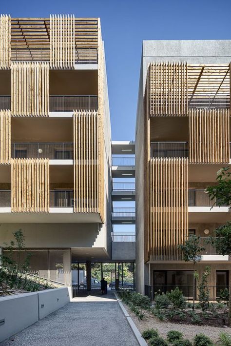 Comte Vollenweider, Aldo Amoretti - www.aldoamoretti.it · Gallienice 138…: Architecture Facade, Architectural Orders, Trendy House, Collective Housing, Wood Facade, Wood Architecture, Apartment Architecture, Cultural Architecture, Education Architecture