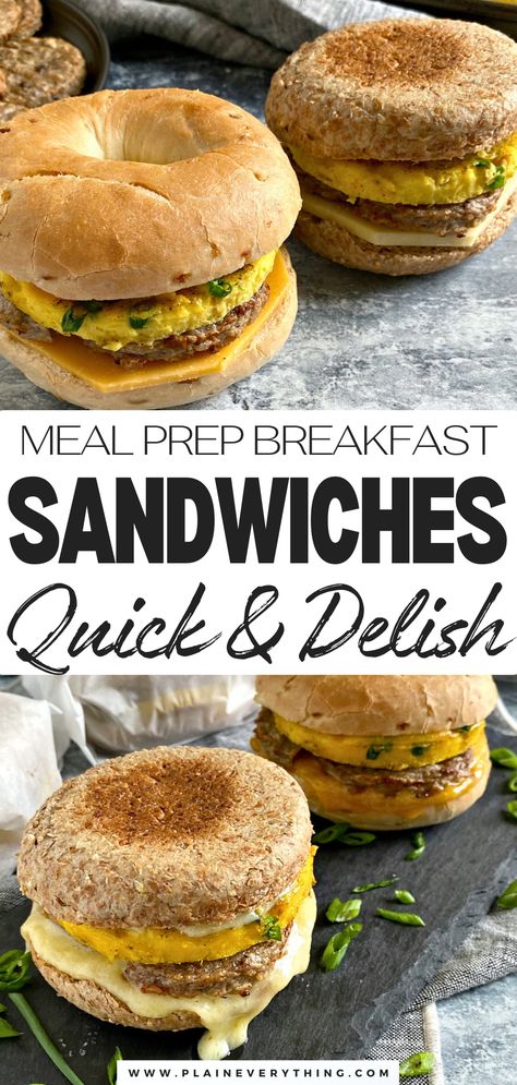 Meal Prep Breakfast Sandwiches Quick & Delish Meal Prepped Breakfast Sandwich, High Protein Meal Prep For The Week Breakfast, Meal Prep Bagel Breakfast Sandwich, Freezer Friendly Breakfast Sandwiches, High Protein Breakfast Sandwich Prep, Prepped Breakfast Meals, Protein Easy Lunch, High Protein Sandwiches, Protein Breakfast Sandwich