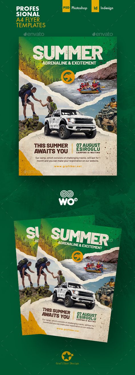 Camping Adventure Flyer Templates Safari Flyer Design, Camping Flyer Design, Adventure Graphic Design, Lodges Design, Blue Moodboard, Travel Advertising Design, Camp Flyer, Hotel Ads, Adventure Tourism