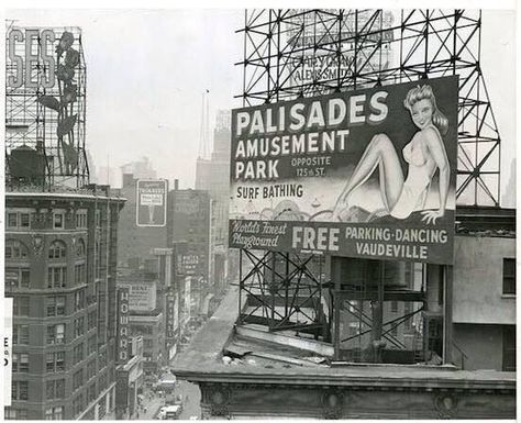 Palisades Amusement Park  Billboard New York City Palisades Amusement Park, Random Vintage, Nyc Times Square, Tunnel Of Love, New York Photography, Amusement Park Rides, Bergen County, Nyc Subway, Vintage New York