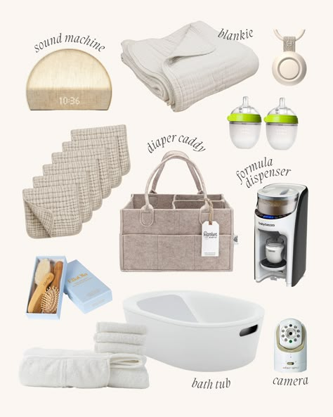 New Baby Essentials, Baby Hamper Ideas, Diaper Caddy Essentials, Baby Must Haves Newborn, Minimalistic Nursery, Mum Goals, Baby Boy Registry, Baby Bath Products, Baby Pack And Play