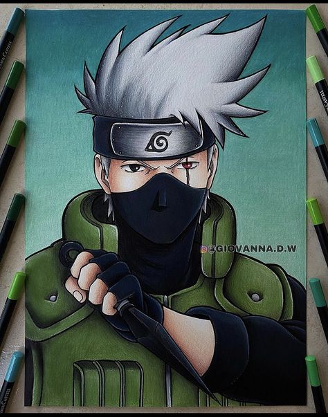 #mangaart Giovanna.d.w Kakashi Drawing Color, Enemy Sketch, Anime Color Pencil Art, Enemy Drawing, Kakashi Drawing, Kid Naruto, Anime Canvas Painting, Cat Drawing Tutorial, Dragon Ball Painting