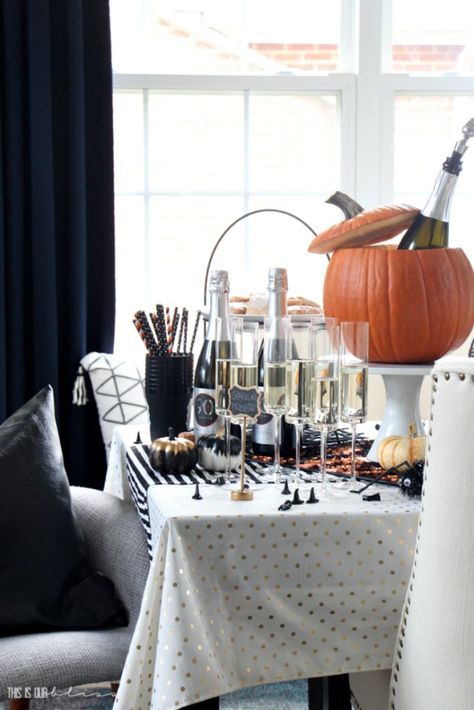 Chic Halloween Sips & Sweets [Hosting a Girls Night In] - This is our Bliss Simple Halloween Party, Easy Halloween Party, Paper Table Runner, Halloween Tablescape, Halloween Mantel, Carving Pumpkins, Girls Night In, Chic Halloween, Paper Table