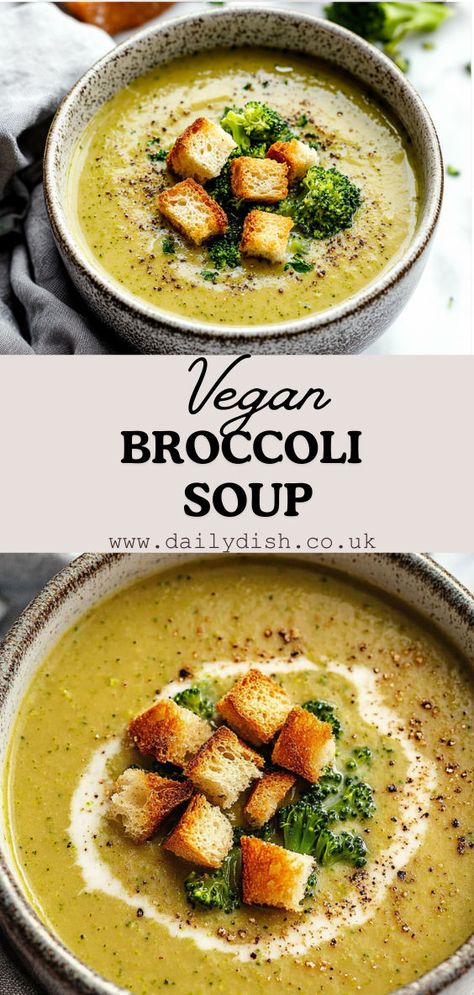 Creamy Vegan Broccoli Soup Vegan Creamy Broccoli Soup, Vegan Green Soup, Vegan Cream Of Broccoli Soup, Vegan Broccoli Soup Recipes, Paleo Broccoli Soup, Vegan Soup For Colds, Vegan Cheddar Broccoli Soup, Cream Of Broccoli Soup Recipe Healthy, Healthy Broccoli Soup Recipes