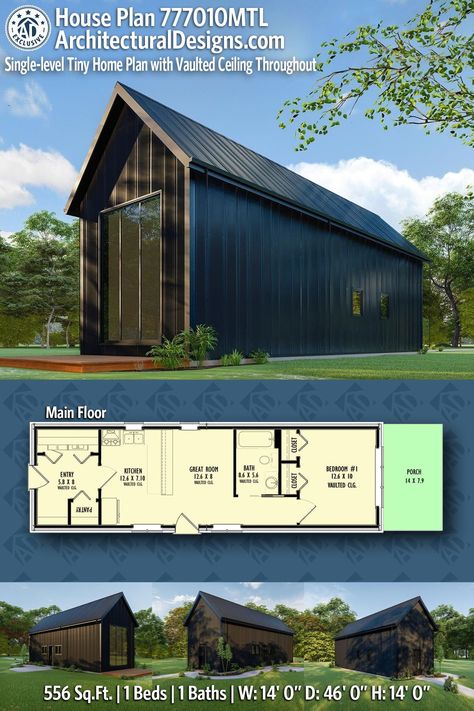 House Plan 777010MTL gives you 500 square feet of living space with 1 bedroom and 1 bath