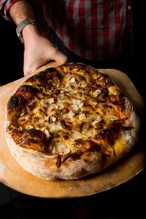 Artisanal Pizza Toppings, Alton Brown Pizza Dough Recipe, Funky Pizza Ideas, Neapolitan Pizza Toppings, Pizza Dough Focaccia, Pizza Flour Recipe, Wood Fired Pizza Oven Recipes, Pizza Crust Ideas, Pizza Dough Ideas