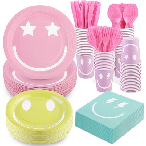 PRICES MAY VARY. Preppy Party Favors: this preppy party set includes 50 servings, with 50 pieces of 9-inch paper plates, 50 pieces of 7-inch plates, 50 paper cups, 50 napkins, 50 sets of plastic forks, knives, spoons, totaling a combination of 350 pieces; with ample supplies for your gathering, providing you a delightful dining party experience! Smile Face Design: our preppy party decorations are printed with 4 diverse smile face, fun and cute, each radiating a vibrant and playful atmosphere; th Preppy Decorations Party, 7 Is A Vibe Birthday Party, Nine Is A Vibe Birthday Party, Preppy Birthday Decor, 9 Is A Vibe Birthday Party, Patch Party Birthday, Pastel Decorations Party, Two Cool Birthday Party Girl, Preppy Birthday Decorations