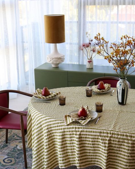 Winter Dining at it's best 🕯️ Some inspiration for your weekend tablesscapes. Dining with Mosey, bring more to your table #moseyme #dinewithmosey Striped Tablecloths, Striped Table, Holiday Tablescapes, Warm Colour Palette, Square Tablecloth, Bathroom Collections, Festive Tables, April 2024, Square Tables