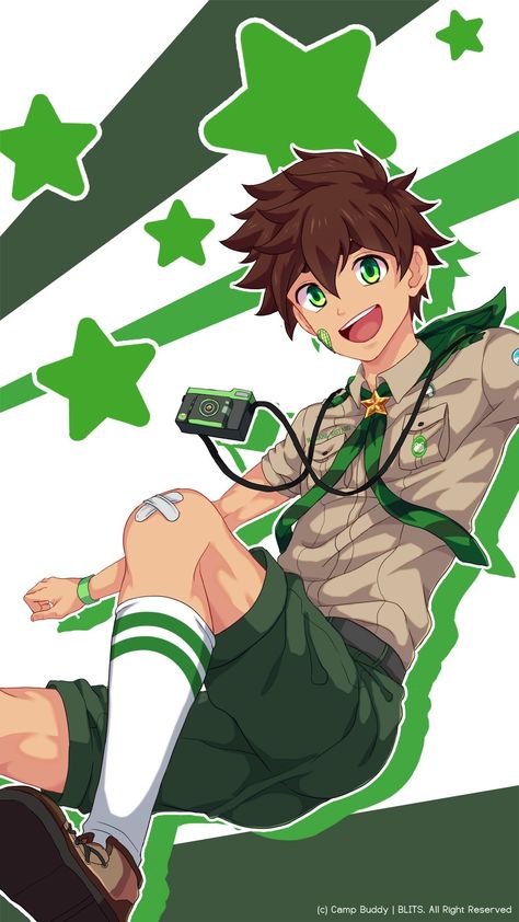 #campbuddy #keitaronagame Camp Buddy Wallpaper, Keitaro Nagame, Camp Buddy, White Background, Media, Twitter, Green, Anime, White