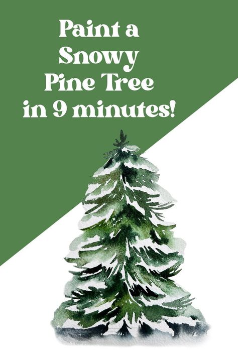 Painting Snowy Trees, Pine Trees In Snow, How To Paint Snow On Trees, How To Draw A Pine Tree, How To Paint Pine Trees Acrylic, Winter Watercolor Simple, Paint Pine Trees, Snowy Pine Trees, Watercolor Pine Tree