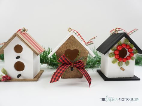 Dollar Tree Birdhouse Ornaments 11 Dollar Tree Birdhouse Ornaments Birdhouse Crafts, Birdhouses Ideas, Birdhouse Ideas, Birdhouse Ornaments, Birdhouse Craft, Simple Decoration, Personalised Christmas Baubles, Diy Dollar Tree Decor, Dollar Tree Christmas