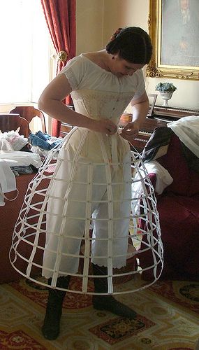 In her corset and crinoline cage | Flickr - Photo Sharing! Crinoline Cage, Lingerie Vintage, Hoop Skirt, 19th Century Fashion, History Fashion, Period Outfit, Victorian Clothing, Period Costumes, Vestidos Vintage