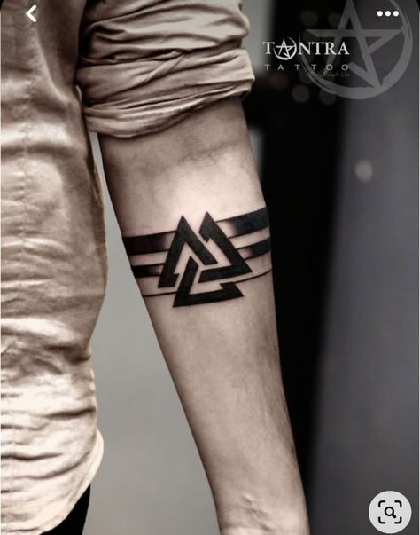 Triangle Band Tattoo, Valknut Tattoo, Bracelet Tattoo For Man, Stripe Tattoo, Meaningful Tattoos For Men, Wrist Band Tattoo, Tato Flash, Band Tattoos For Men, Viking Tattoo Sleeve