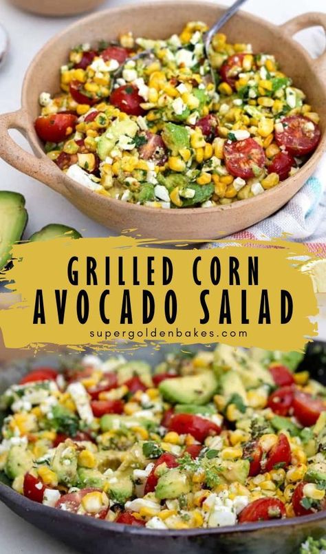 Grilled Corn And Avocado Salad, Corn Tomato Avocado Salad, Salad With Lime Dressing, Corn And Avocado Salad, Avocado Corn Salad, Olive Oil Salad Dressing, Tomato Avocado Salad, Barbecue Sides, Barbecue Side Dishes