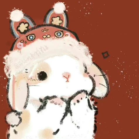 Cute Bunny Couple Drawing, Christmas Pfp Drawing, Aesthetic Christmas Profile Picture, Christmas Bunny Illustration, Rabbit Profile Picture, Matching Pfps Animals, Navidad Icons Aesthetic, Matching Bunny Pfps, Bunny Christmas Wallpaper